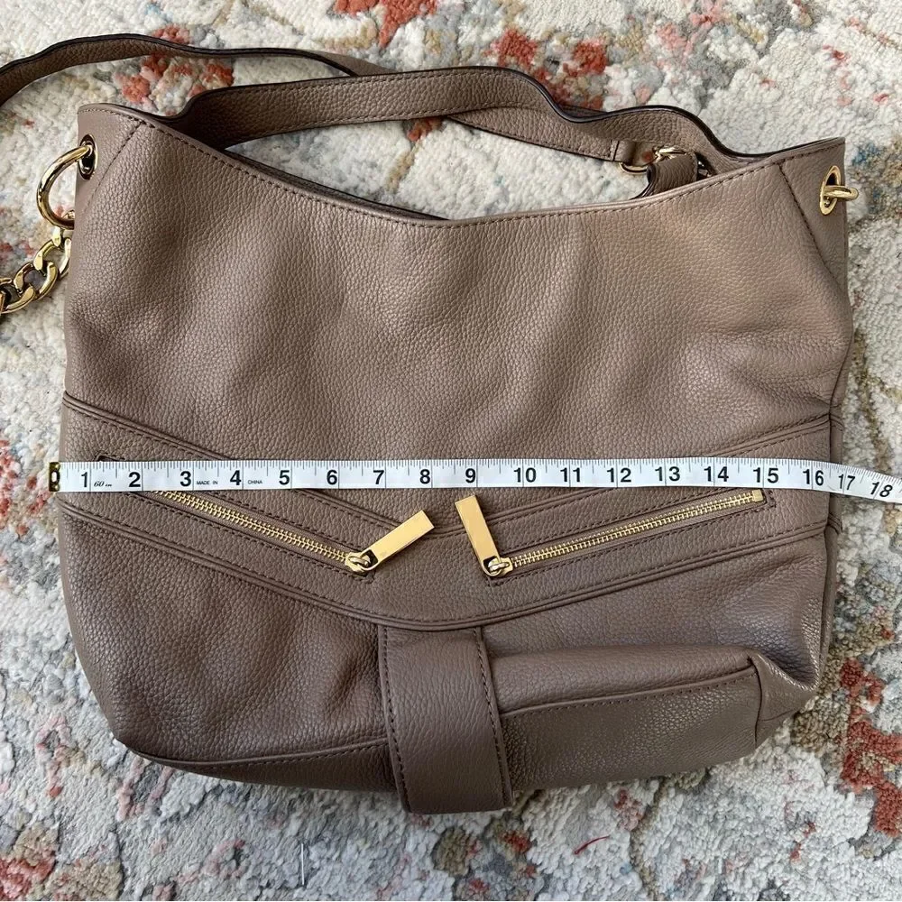 Michael Kors Jamesport Leather Hobo Large Shoulder Bag Taupe Tan Nude Gold